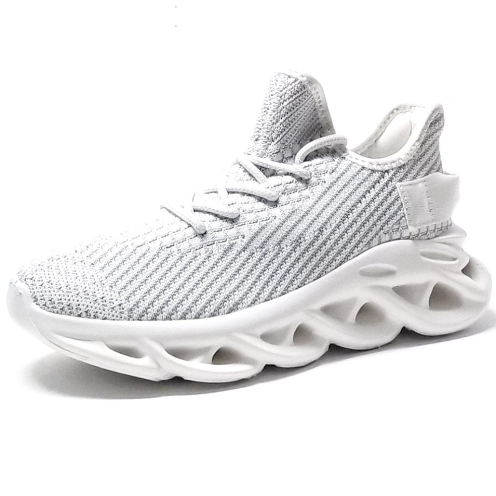 New White Knit Lace Up Lattice Sole Sneakers